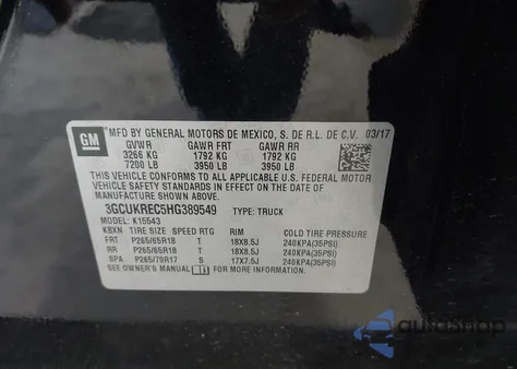 2017 Chevrolet Silverado 1500 2Lt z USA, uszkodzony, nr VIN 3GCUKREC5HG389549